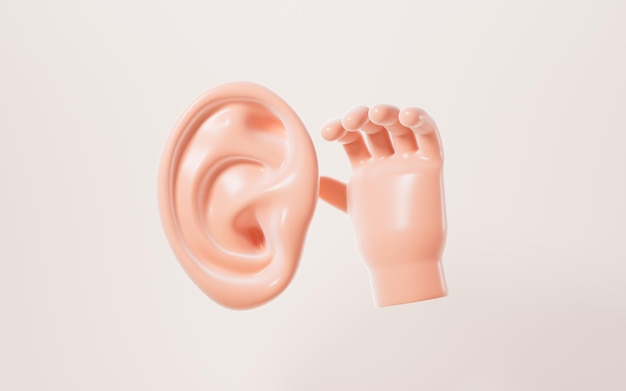 Human ear and hand 3d rendering