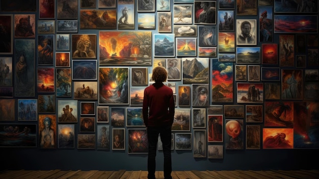 Photo a human examines aigenerated artwork