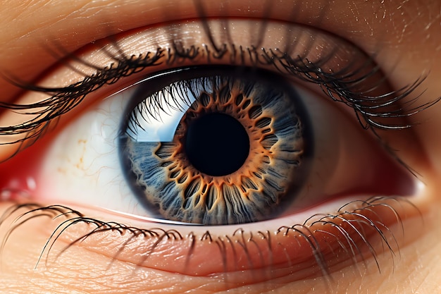 Human eye with blue color in extreme close up shot