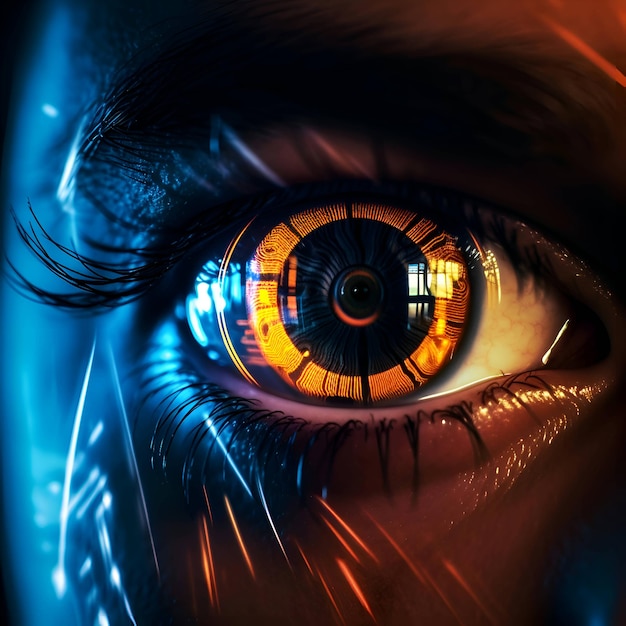 Human eye with glowing iris 3d rendering computer generated image