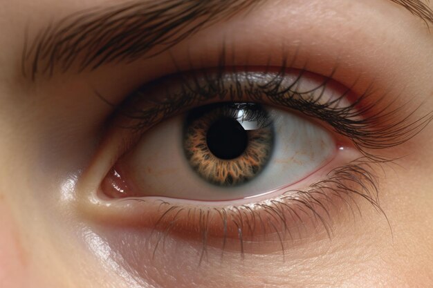 긴 눈<unk>을 가진 눈의 다채로운 아이리스를 가진 여성의 인간 눈