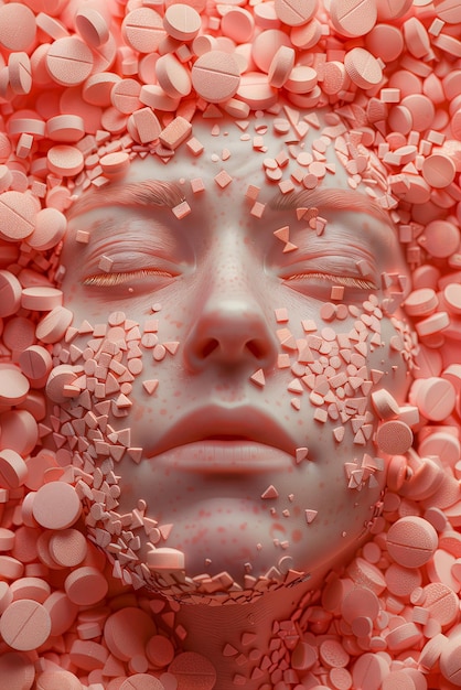 Human face made out of pills