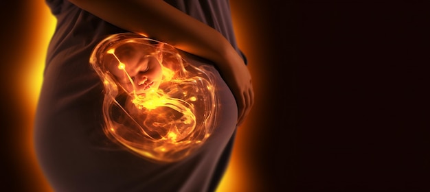 Фото Человеческий плод в утробе матери до рождения примерно через 12 16 недель после зачатия концепция человеческого плода в животе беременной женщины нерожденный эмбрион ребенка во время беременности место для текста