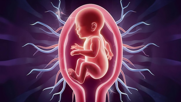 Human fetus in the uterus 3d illustration