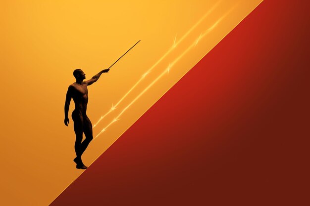 Photo human figur holding arrow moving in up