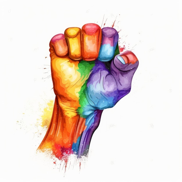 Human fist in LGBT rainbow colors Illustration AI GenerativexA