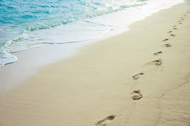 Human footprints on a sandy beach