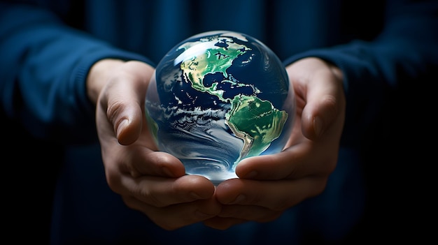 Human Hand Delicately Holding Transparent Globe Symbolizing Environmental Conservation