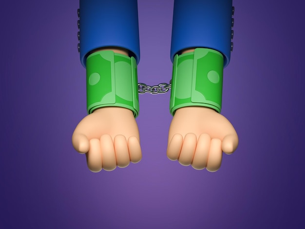 Human hand in handcuffs with banknotes Financial metaphor