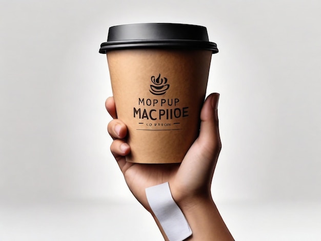 Human hand holding a coffee cup on a white background