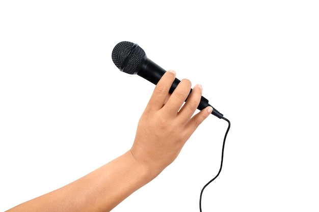 Human hand holding microphone