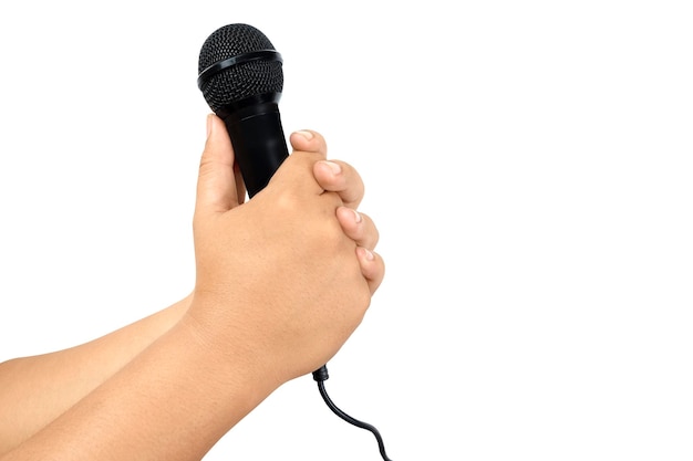 Human hand holding microphone