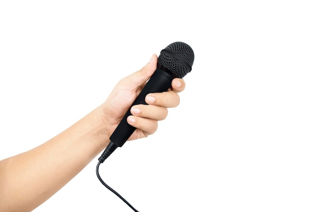 Human hand holding microphone