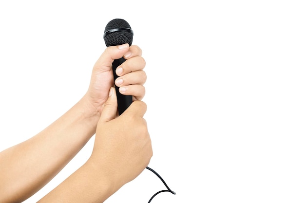 Photo human hand holding microphone