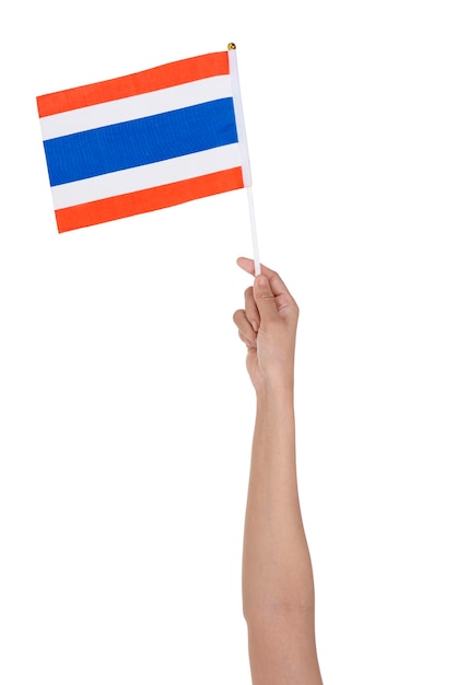 Human hand holding Thailand national flag