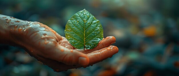 Human hand present a green leaf