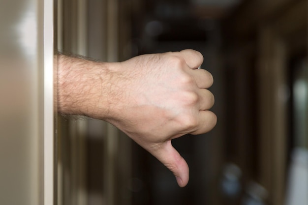 Photo the human hand showing all bad down your finger down corridor of the train