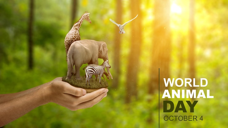 Photo human hand showing animals in the wildlife world animal day concept