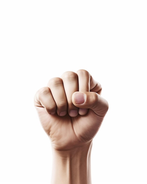 Photo human hand showing fist gesture on white background