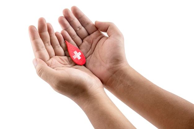 Human hand showing red blood drop