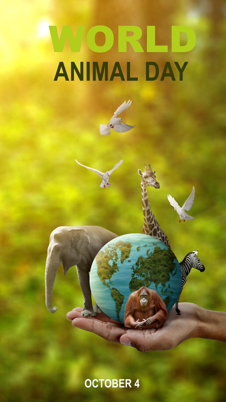 Photo human hand showing wildlife animal and earth world animal day concept