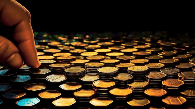 Human hand stacking coins