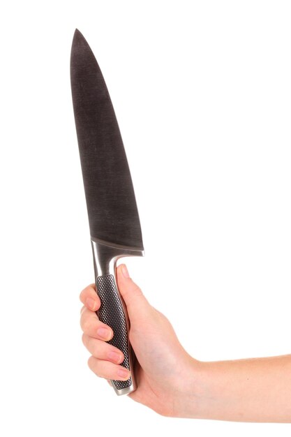 白で隔離包丁で人間の手