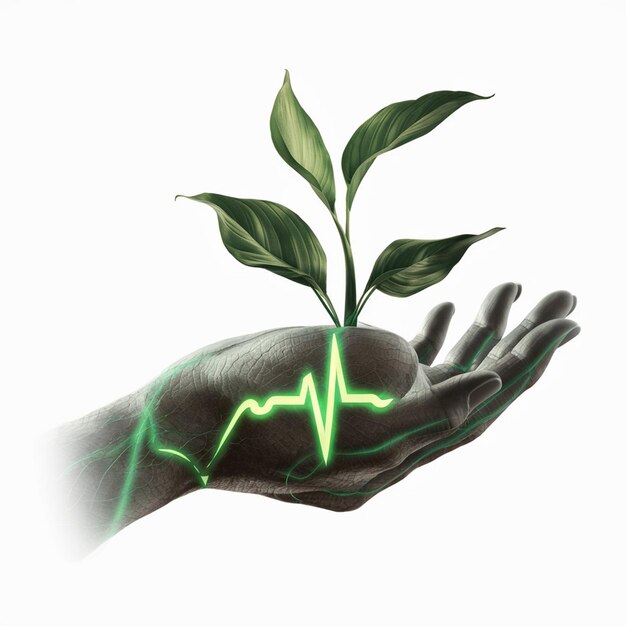 Human hand with tree plant and heart image background