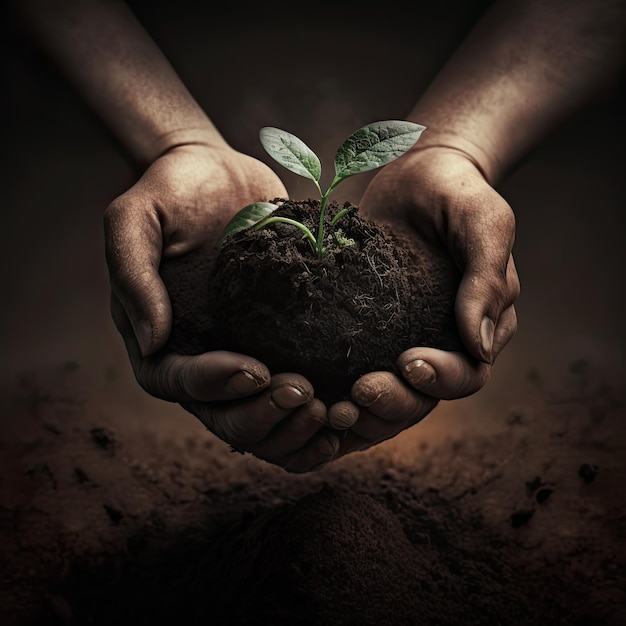 Human hands holding green small plant life concept ecology concept