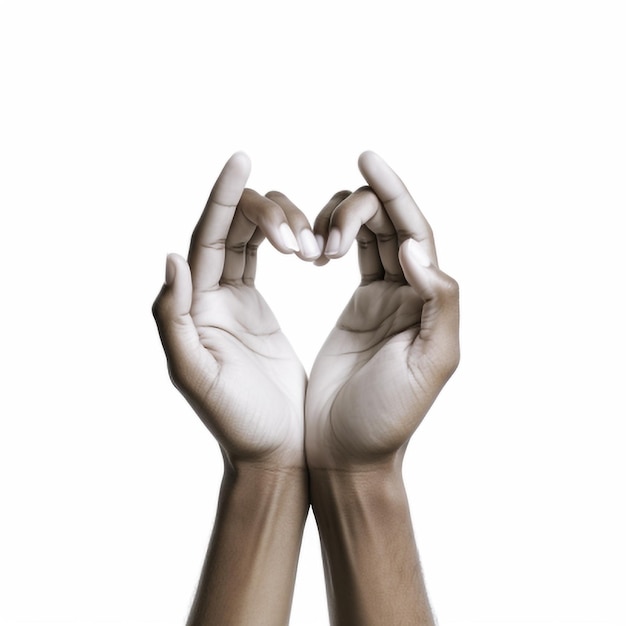 Human hands making a heart shape with their fingers isolated on white background