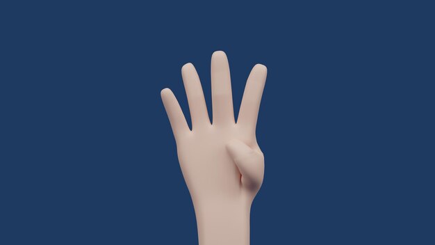 Human hands Number 4 3D render cartoon