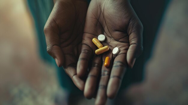 Human hands offer a selection of pills highlighting the complexity of health choices