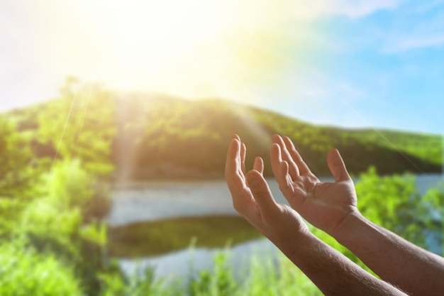 Human hands open palm up worship.