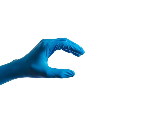 Human hands wearing Variation of latex glove medical rubber glove isolated on white background