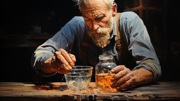 Photo human hands working in oil painting