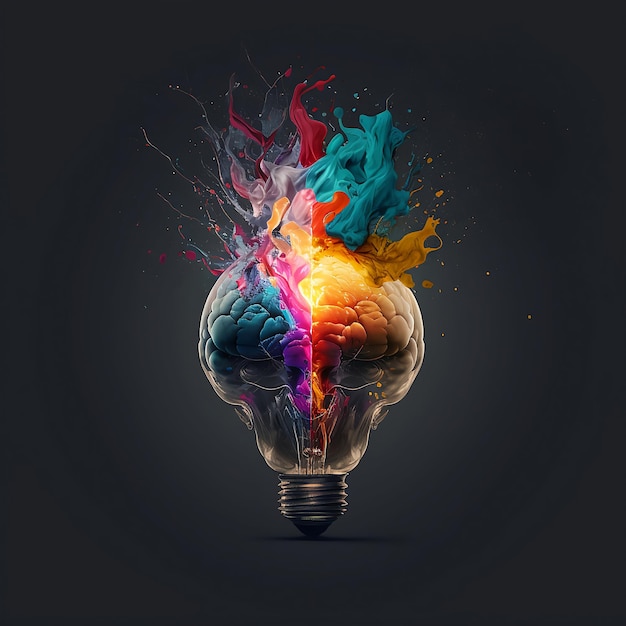 Photo human head in the form of a light bulb on a dark background the concept of creating an idea