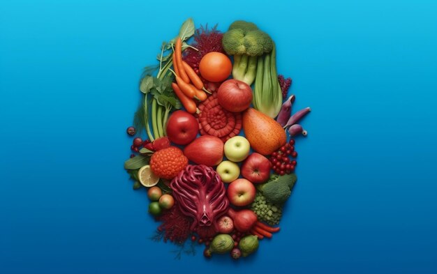 Photo human head made of assorted fruits and vegetables