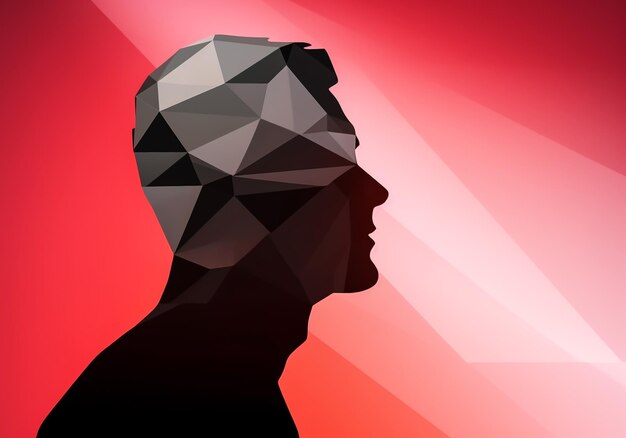 Photo human head silhouette in low poly style generative ai