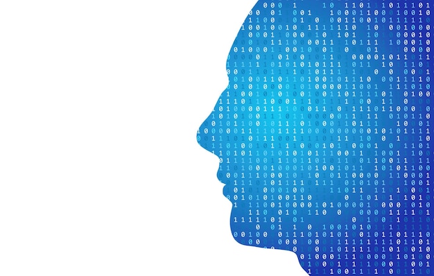 Human head silhouette with binary code data 3D Rendering