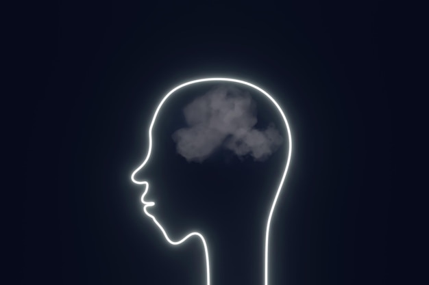 脳の代わりに雲を持つ人間の頭のシルエット 3 d レンダリング クリエイティブ アート メンタルヘルス 心理学 否定的な思考