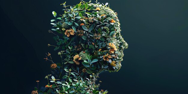 Photo human head silhouette with lush greenery symbolizing mental growth and biohacking