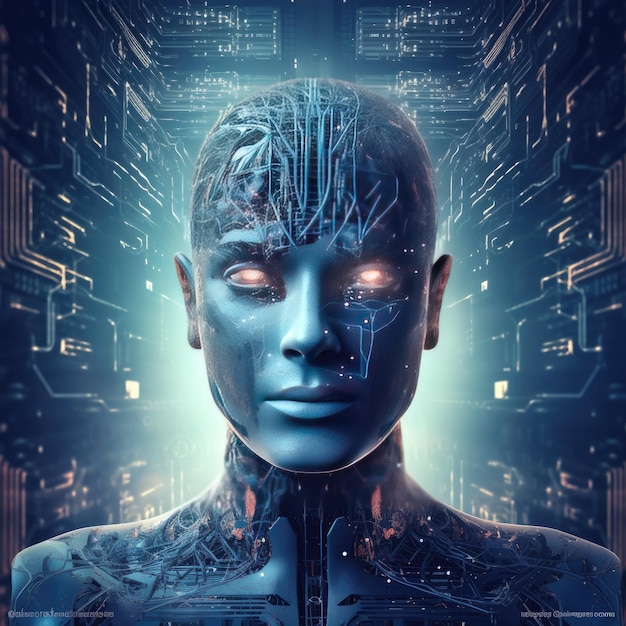 Human head used for the future rise AI in technology singularity using deep learning Generative Ai