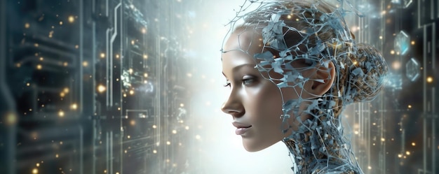 Человеческая голова используется для будущего роста ИИ в технологической сингулярности с использованием глубокого обучения Генеративный ИИ