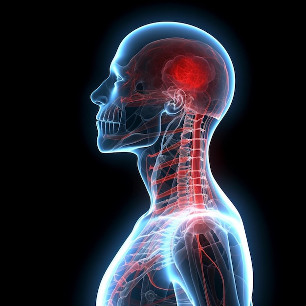 A human head with the brain and the brain labeled'brain '