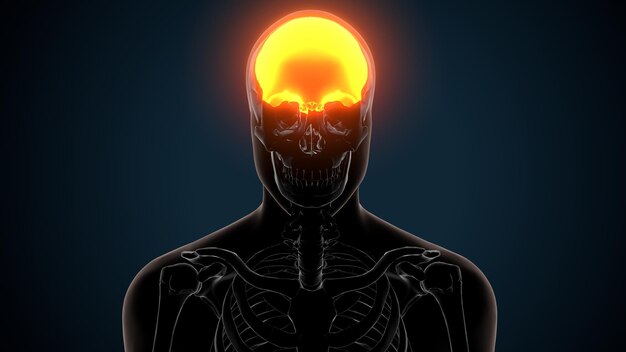 Photo a human head with a glowing head and a glowing orange ball in the middle