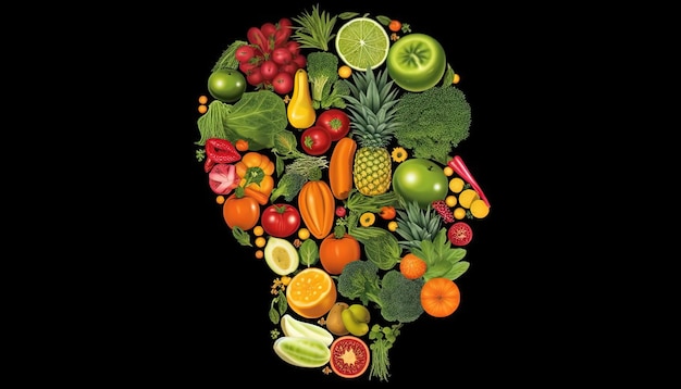 Photo a human head with a human head made of fruits and vegetables