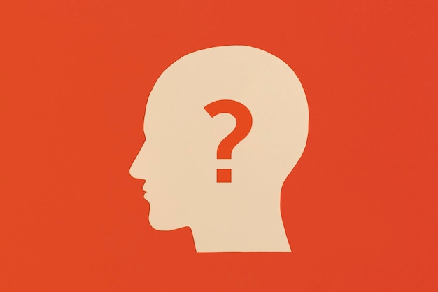 Photo human heads with a question mark on red background