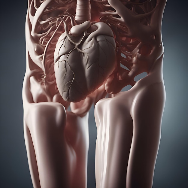 Foto anatomia del cuore umano su sfondo grigio rendering 3d