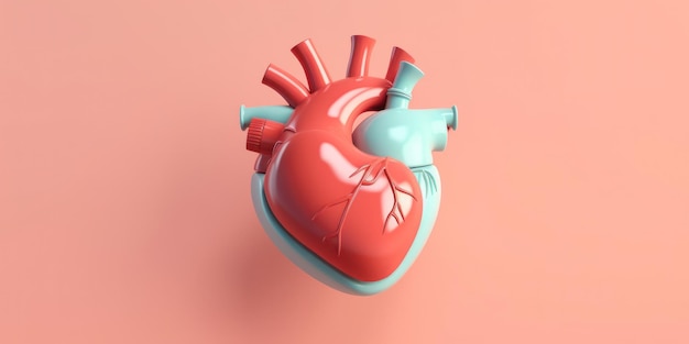 Photo human heart anatomy on orange background 3d illustration