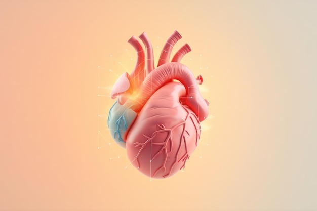 Human heart anatomy on pastel background 3d illustration generative ai